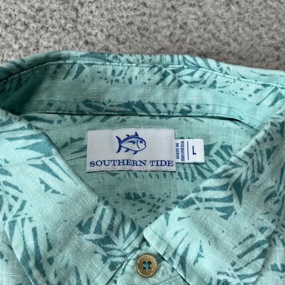 Southern Tide Shirt Mens Large Floral Hawaiian Linen Short Sleeve Button Down - Picture 3 of 11